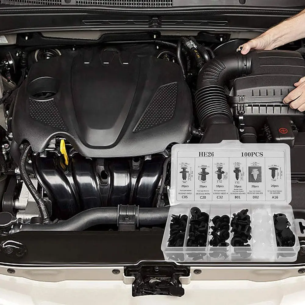 100 قطعة HE26 السيارات السحابة كليب سيارة درابزين دفع التجنيب مختلط الجسم دبوس برشام الوفير الباب لوحة الكسوة مقاطع عالمية مشبك ثابت #4