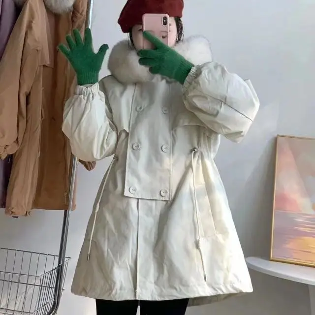 Autumn and Winter New Women's Down Jacket Hooded Commuting Windproof White Duck Down Parka Jacket