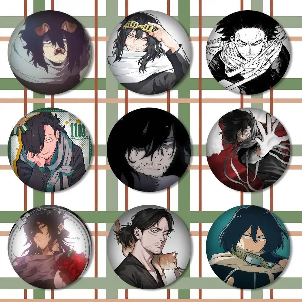 Broches Redondos de Dibujos Animados de Shota Aizawa, 75x75 25x25 mm, Accesorios para Mochilas y Camisetas, Joyería, Insignia, Regalo para Amigos