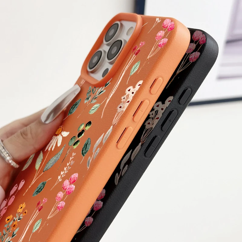 Colorful Plants Printed Leather Texture TPU Case For iPhone 17 Air 16e 16 15 Pro Max 14 13 12 Pro Max 11 Silicone Phone Cover - view 4