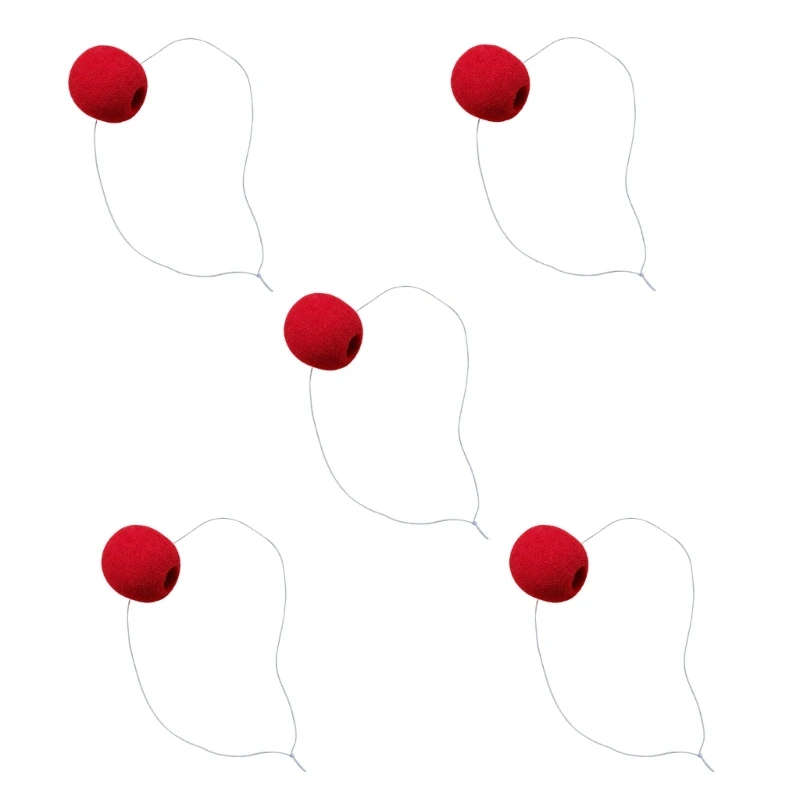 Costume Nose Prop Set of 5 in Red with Elastic String for School Stage Use, Holiday Styling, Role Play Looks, and Group Photo