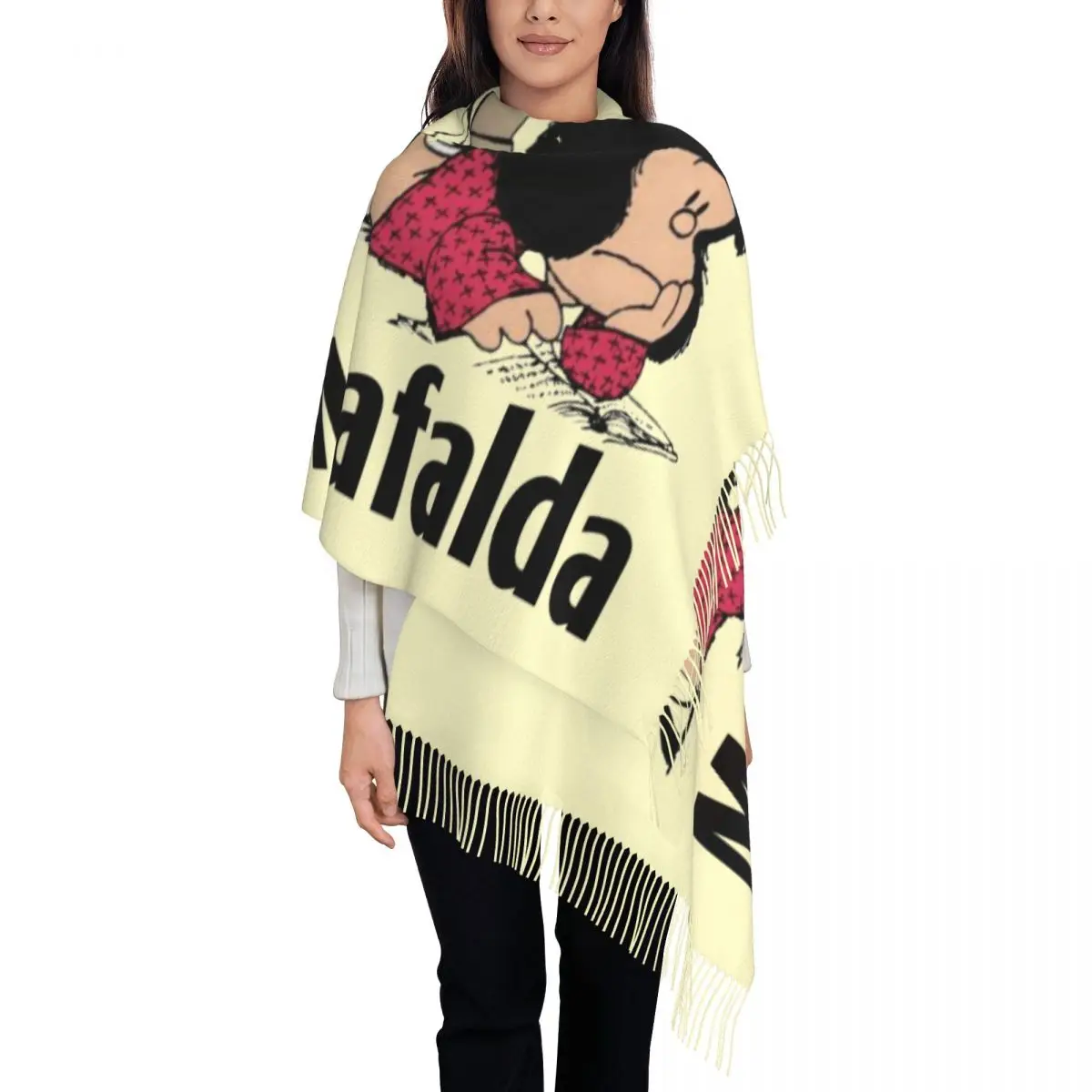 

Шарф Mafalda с персонализированным принтом для мужчин и женщин, зимние и осенние теплые шарфы, шаль с мультяшным принтом манги