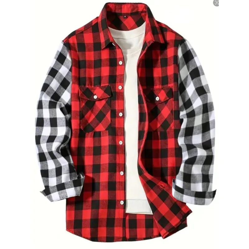 

New Men's Plaid Shirts Chest Pockets Button-up Classic Plaid Smart Casual Shirt Long Sleeved Design Spring Autumn Men Tee Tops