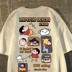 Crayo.n Littl.e 새로운 일본 애니메이션 프린트 코튼 티셔츠 귀여운 스타일 여성용 반팔 티셔츠 개성 고품질 탑