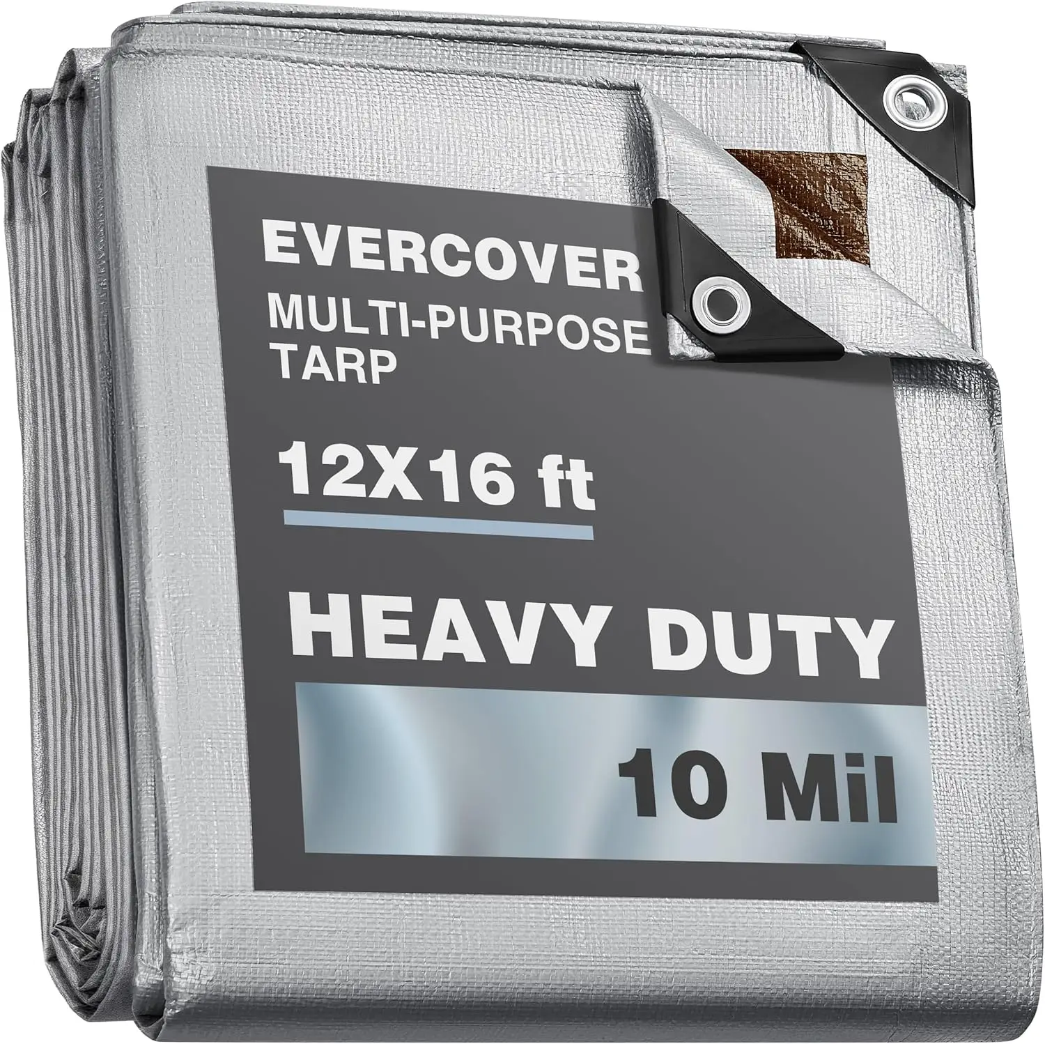 

12x16 ft Tarps | All-Weather Tarp Waterproof UV-Resistant | 10 MIL=150 GSM Heavy-Duty Silver-Color Tarpaulin w/Reinforced Edges,