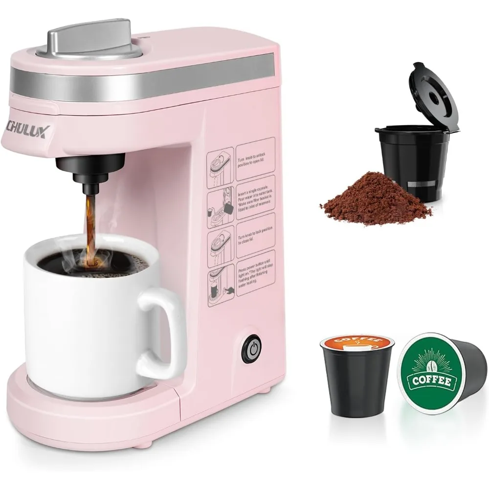 

Single Serve Coffee Maker,One Button Operation with Auto Shut-Off for Coffee and Tea with 5 To 12 Ounce,Pink,Coffee Maker