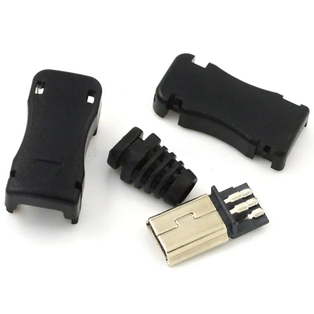 Mini USB Male Connector 2.0 Jack 5 Pin 4 In 1 Assemble Micro Data Cable Connector Wire with Plastic Cover Electrical Parts