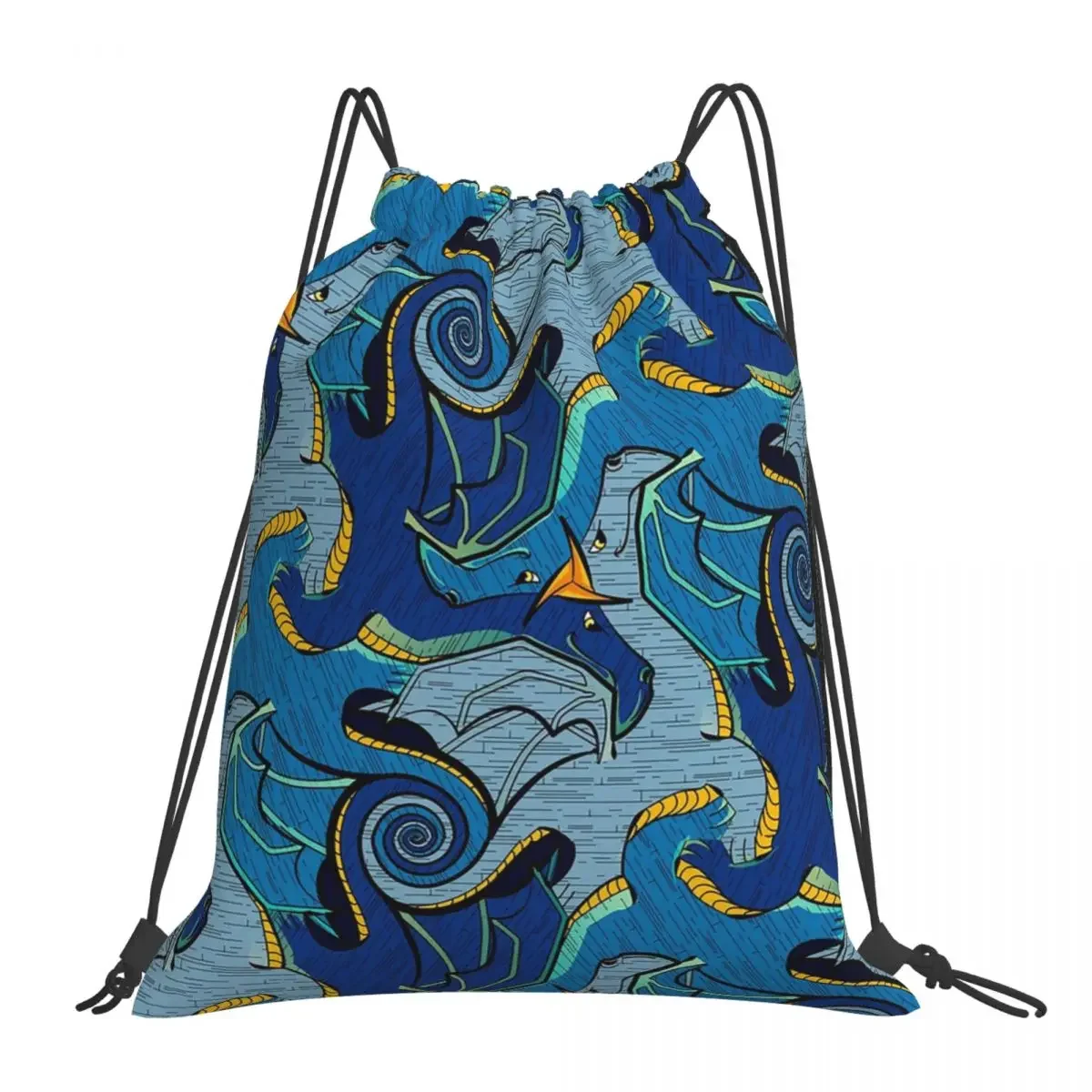 Dragon Tessellation - Water Backpacks Portable Drawstring Bags Drawstring Bundle Pocket Sports Bag BookBag For Travel School