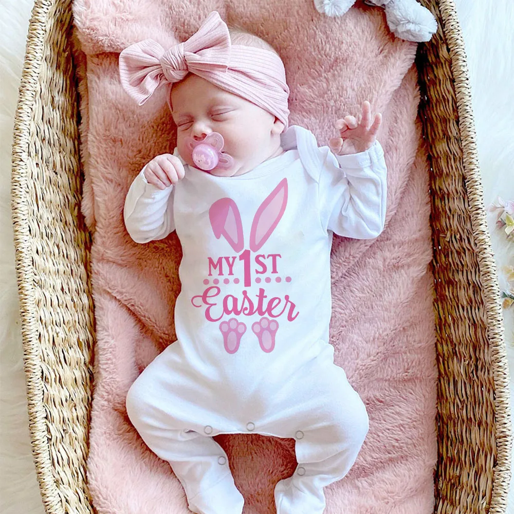 My First Easter Baby Babygrow Sleepsuit Vest Bodysuit Bunny Print Newborn Coming Home Hospital Outfit Infant Easter Party Romper