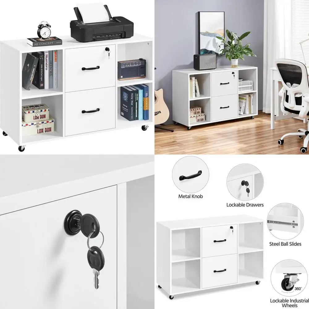 

2-Drawer Mobile Letter File Cabinet with 4 Shelves, Printer Stand, Home & Office Use