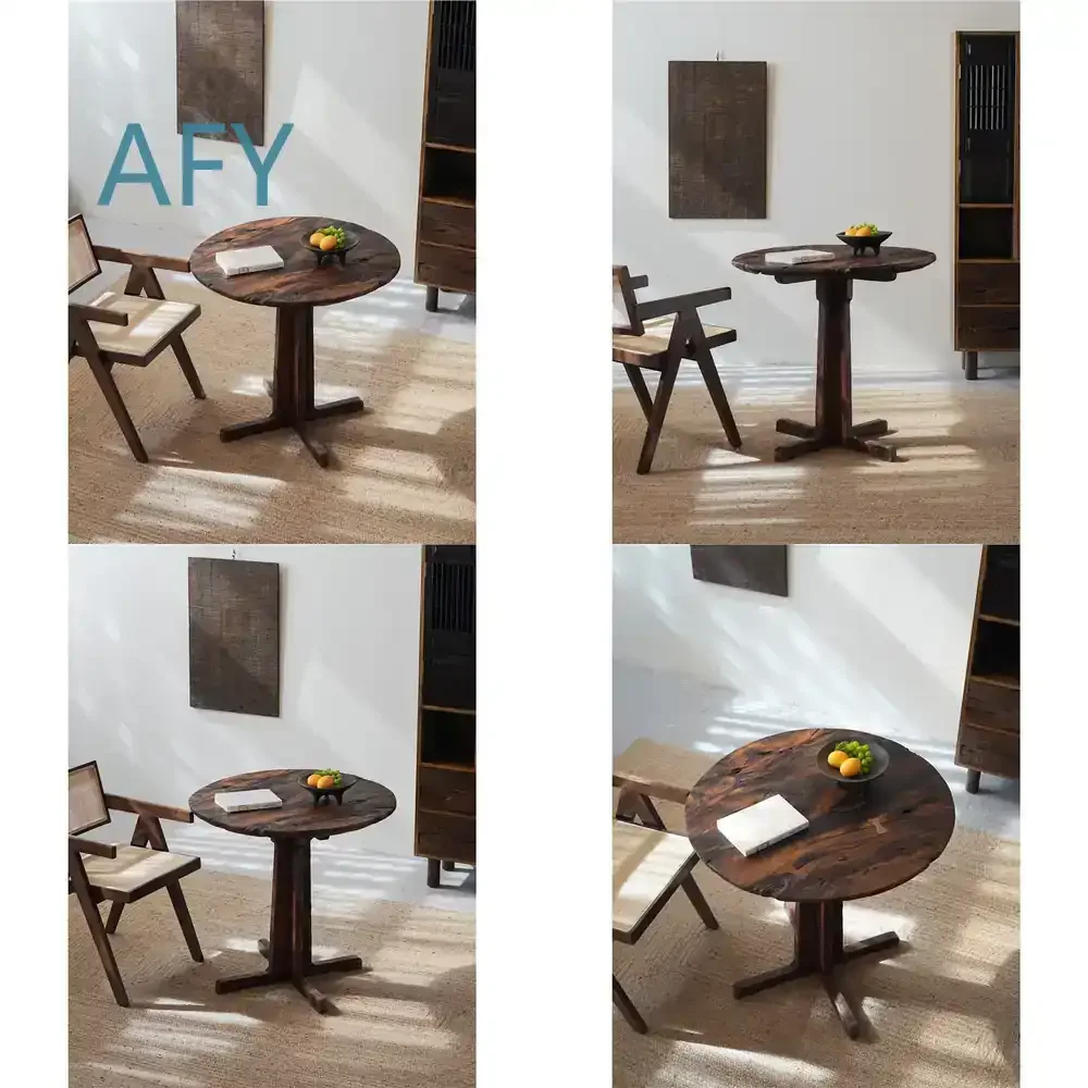 Wabi Sabi Solid Wood Round Coffee Table for Airbnb Hotel Rustic Vintage Dining Table Designer Minimalist Small Round Table