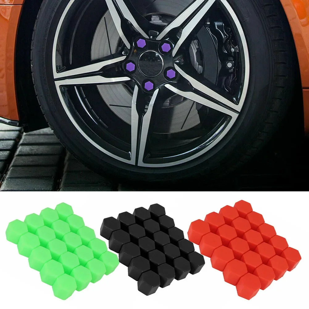 20pcs Silicone Car Rim Wheel Nut Screw Cover Lug Dust Bolt Cover Wheel Hub Purple/Green + Black Clip 17mm Silicone Soft Rubber