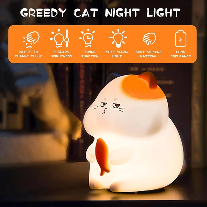 

Cat Night Light for Kids-Cute Newborn Baby Nightlight, 7 Colours Dimmable Touch Control Lights, Rechargeable Portable Lamp