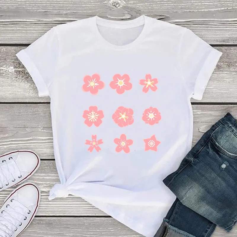 

Fashion Sakuras Printing Women T Shirt Casual Short Sleeve Ladies T Tee Female Top Shirt Clothes Womens Graphic T-shirt