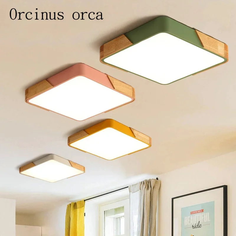 

Modern minimalist Macarons color ceiling living room dining room bedroom wooden rectangular color mosaic led ceiling lamps