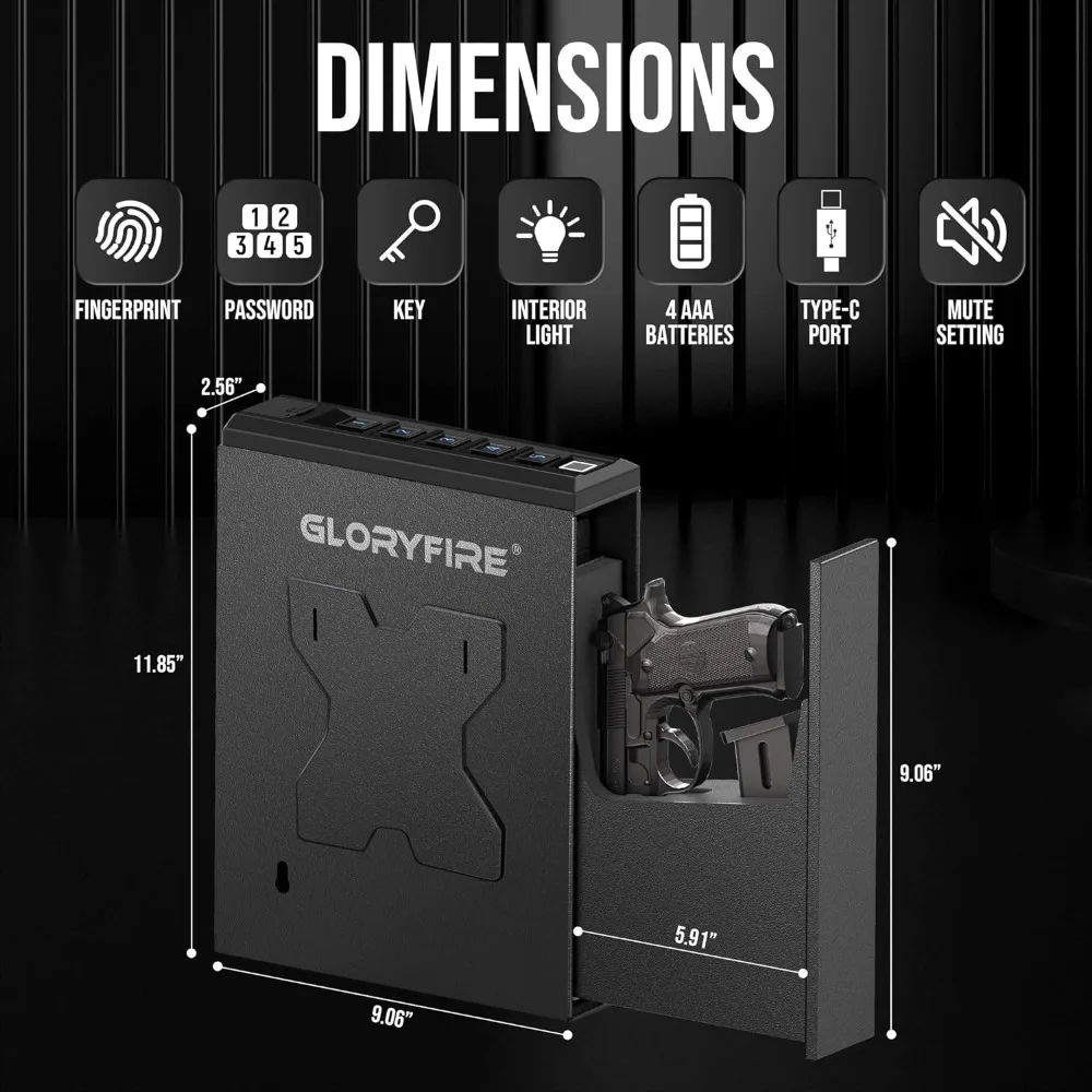 

Безопасный биометрический пистолет GLORYFIRE, сейф для быстрого доступа к пистолету с ночной подставкой для машины, грузовика, стола