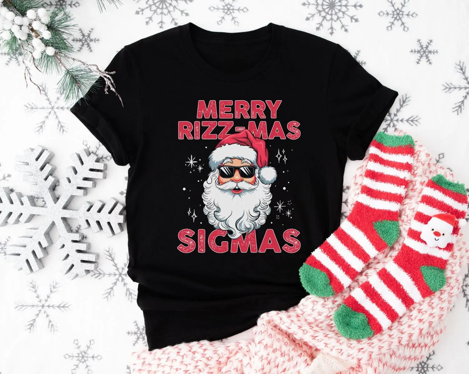

2025 Summer Happy Rizzmas Sigmas Santa Claus Christmas T-shirt Men's Party Hip-hop Casual Cotton Loose Short Sleeves