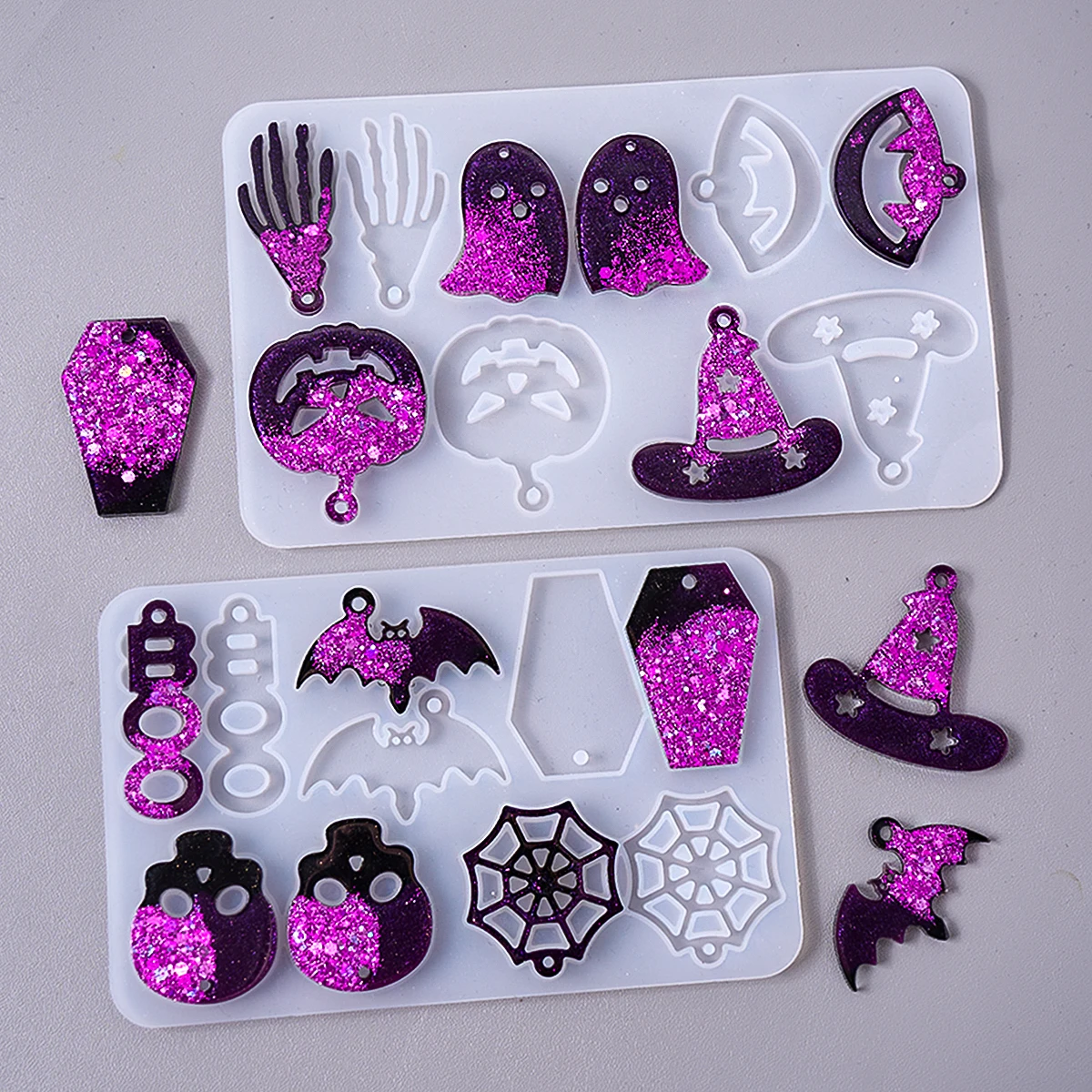 3D Skull Pumpkin Bat Ghost Resin Mold DIY Handmade Halloween Style Earring Pendant Keychain Jewelry UV Epoxy Craft Casting Molds