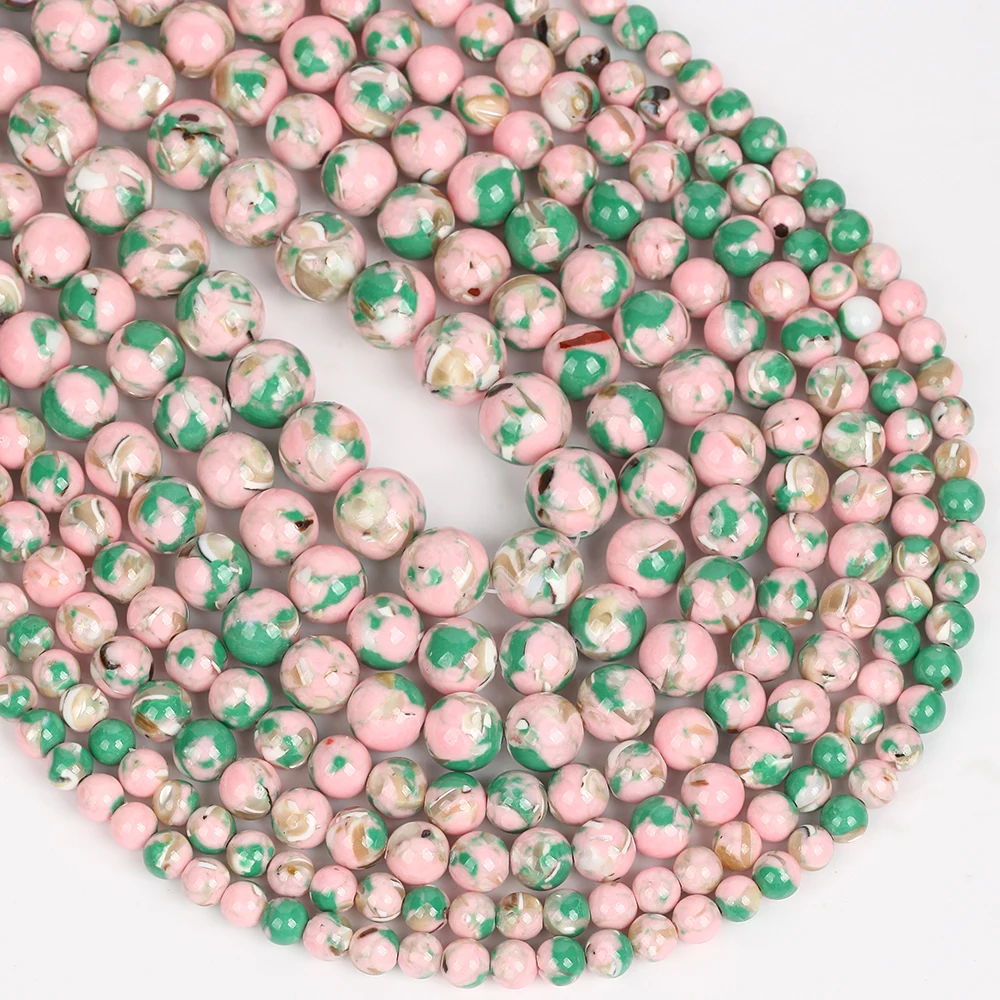 Natürliche Muschelperlen, 6–12 mm, rosa, grün, rund, lose Abstandsperlen für die Schmuckherstellung, DIY-Armbänder, Ohrringe, Zubehör