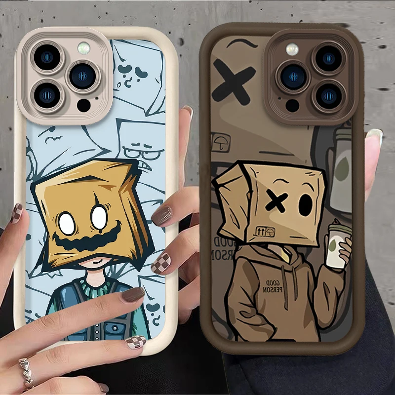 Luxury Box Paper Man Silicone Phone Case For iPhone 15 Pro Max 14 13 12 11 X XS XR 7 8 Plus SE 2020 Shockproof Candy Soft Cover