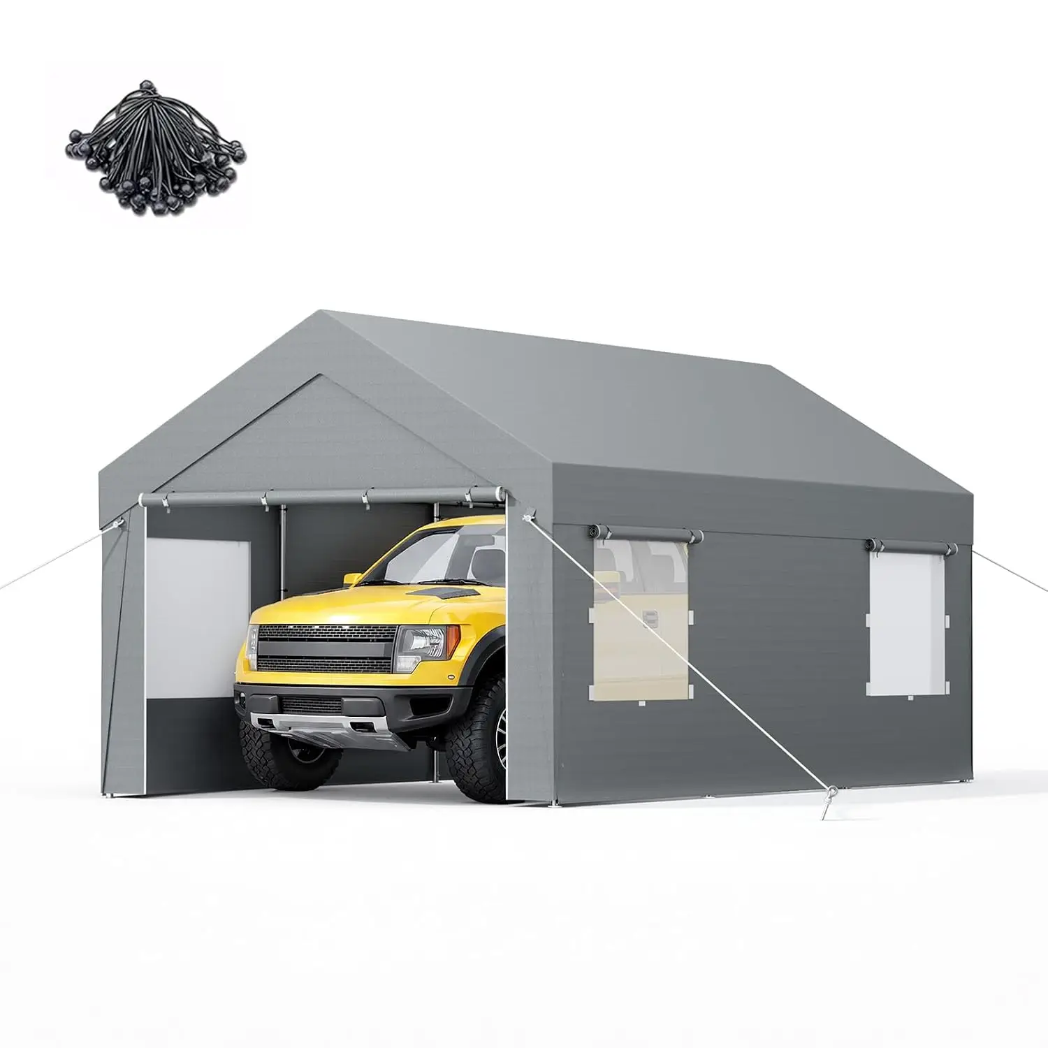 10x20 Heavy Duty Carport with Galvanized Steel Frame, Portable Garage with 2 Roll-up Windows & Doors, Removable Sidewalls on Car