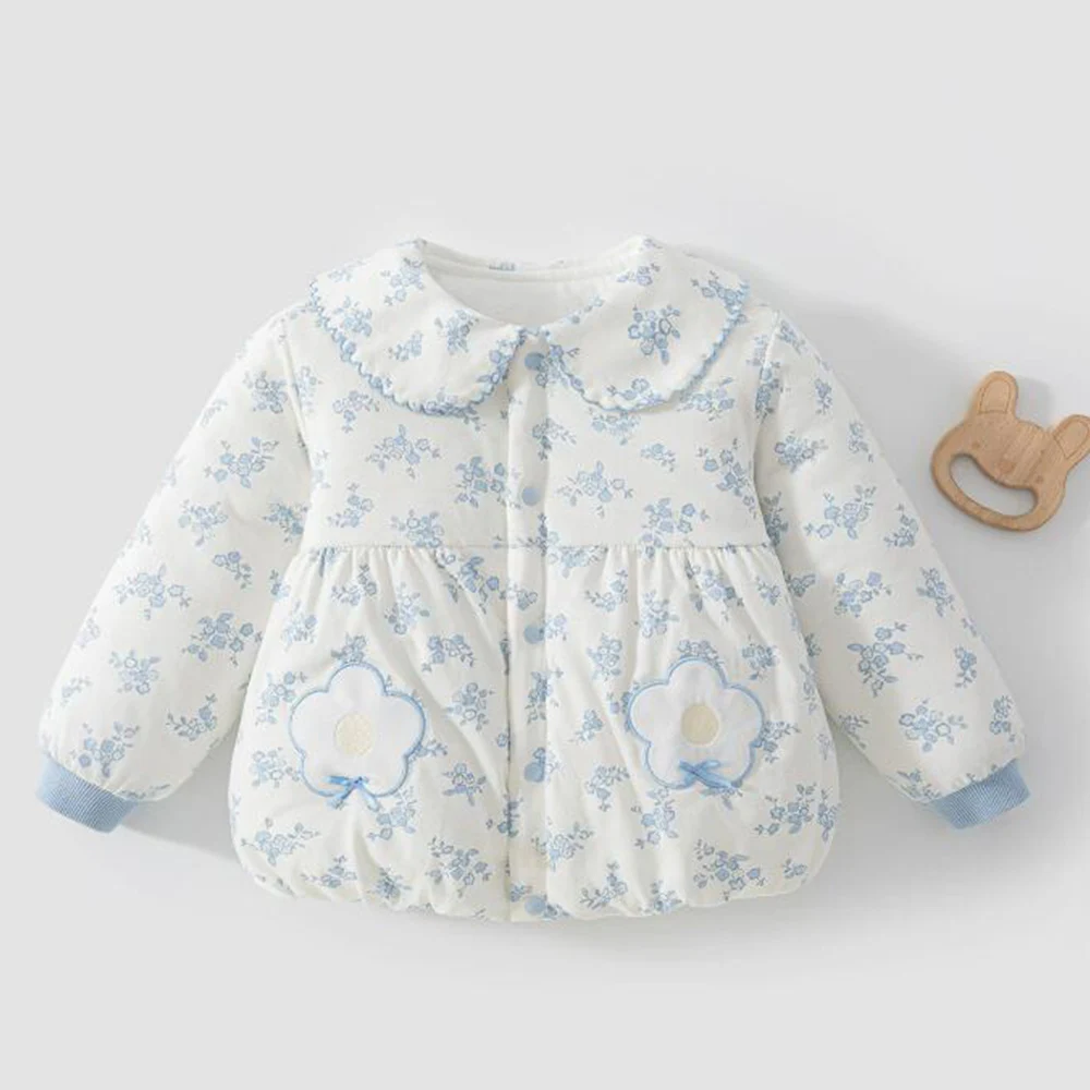 Baby Girl Coat Quilted Thicken Warm Autumn Winter Infant Boutique Clothing Floral Collar Princess Baby Jackets