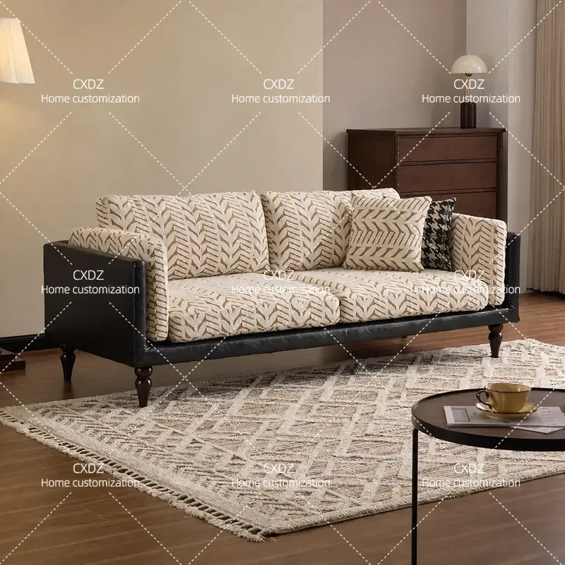 French retro style small apartment living room bedroom B & B home reception leisure single double three straight row fabric