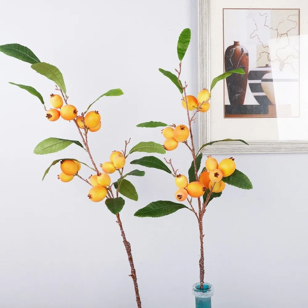 

Green Leaves Artificial Loquat Fruit Branch Luxury Faux Loquat Simulation Fruit Tree Realistic Elegant Fake Plants
