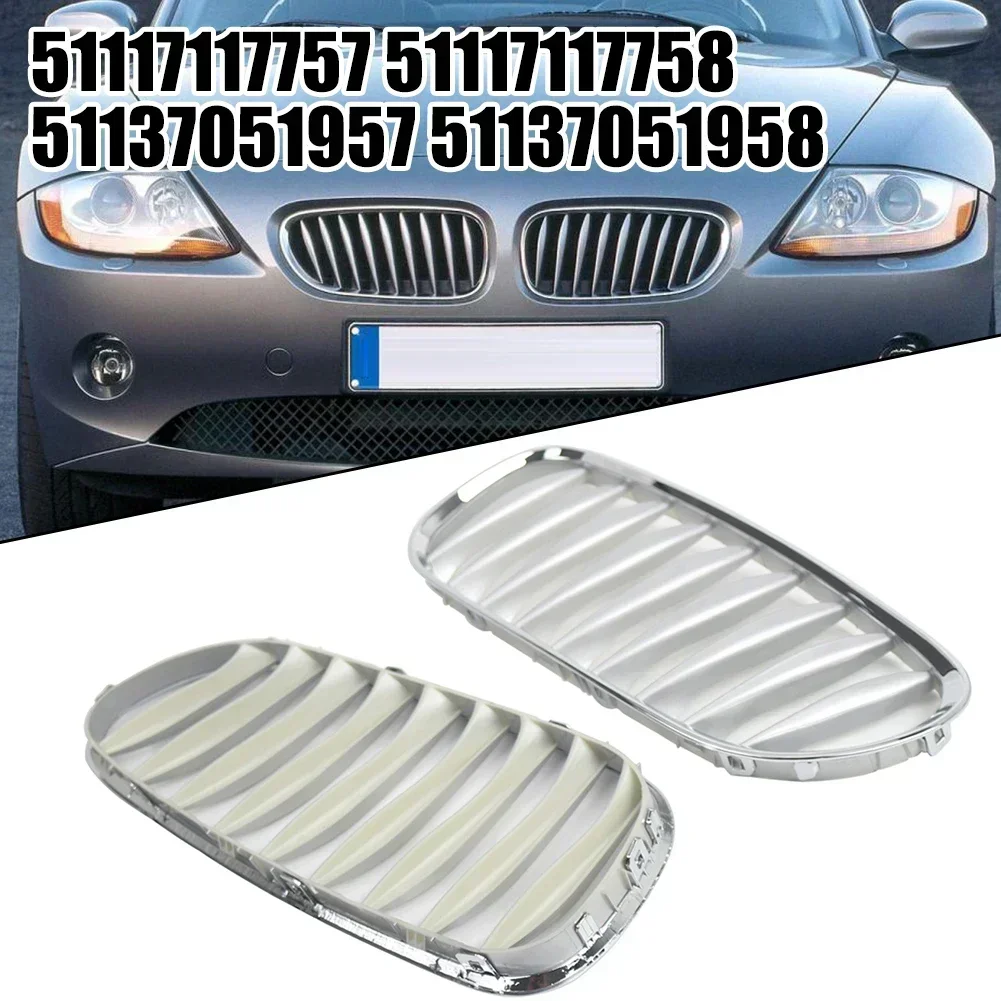 

2x Car Front Kidney Grill Silver Grille Hood Racing Grills For BMW Z4 E85 2003-2008 Coupe Convertible Replacement Kidney Grill