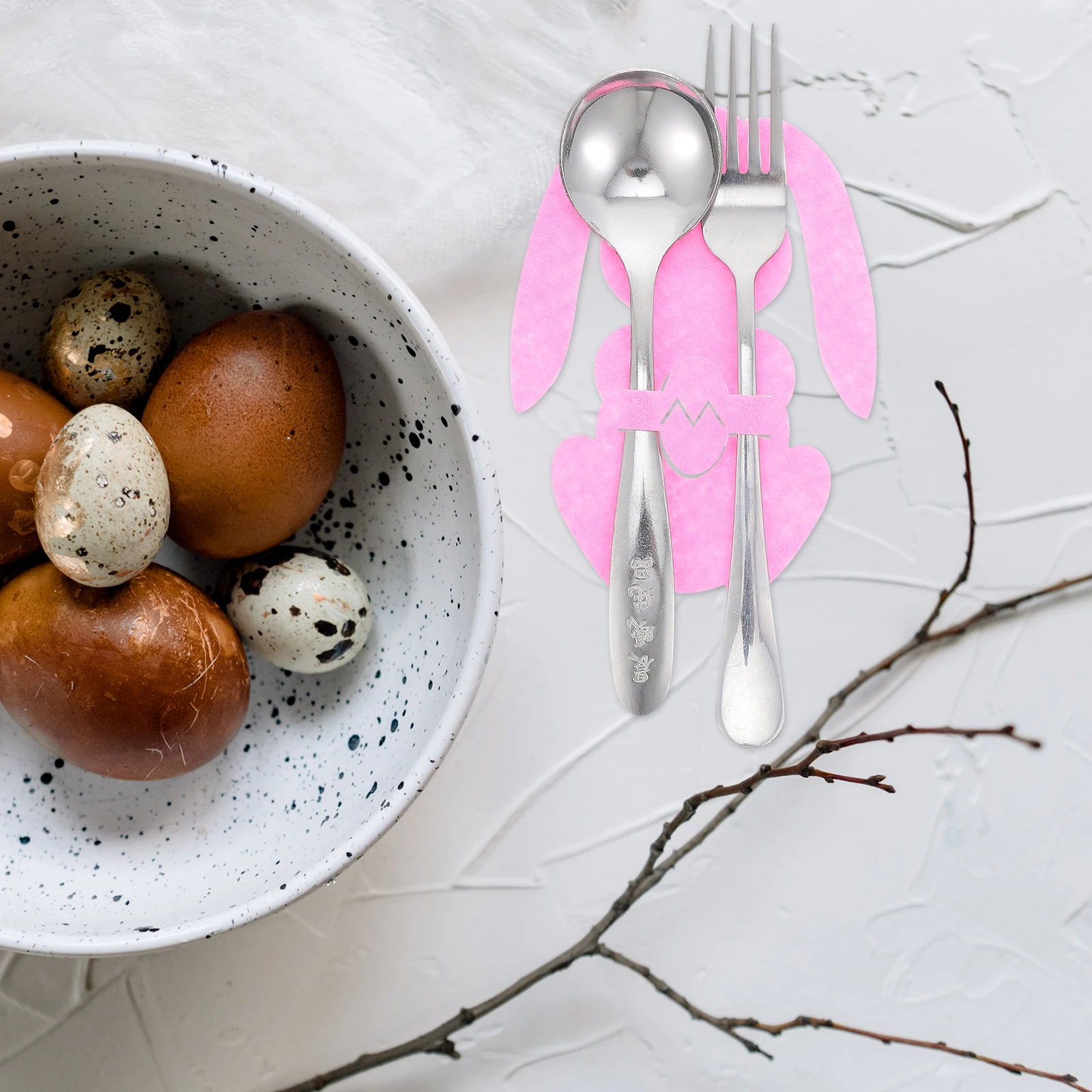 

8pcs Rabbit Cutlery Bag Tableware Storage Covers Holder Bunny Utensil Silverware Pouch Napkin Easter Themed Dinning Decor