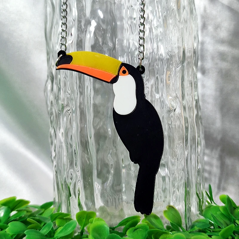 KUGUYS Fashion Acrylic Jewelry Women Woodpecker Pendant Necklace Link Chain Trendy HipHop Bird