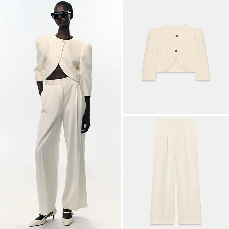 

New Arrival Autumn Women's Suit Jaet Straight Leg Pants ort Coat Button Closure Stand Fit Ladies Faion Outerwear