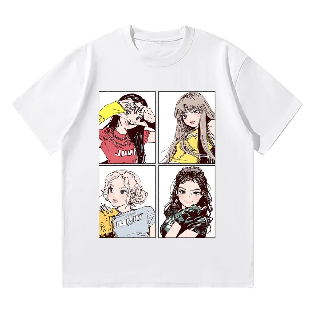 

Kpop BP Jump 2025 Tees Pink Girls Band Graphic T Shirts Summer Fashion Pure cotton Men's T-Shirt Kid's Clothing Tee Y2k Woman