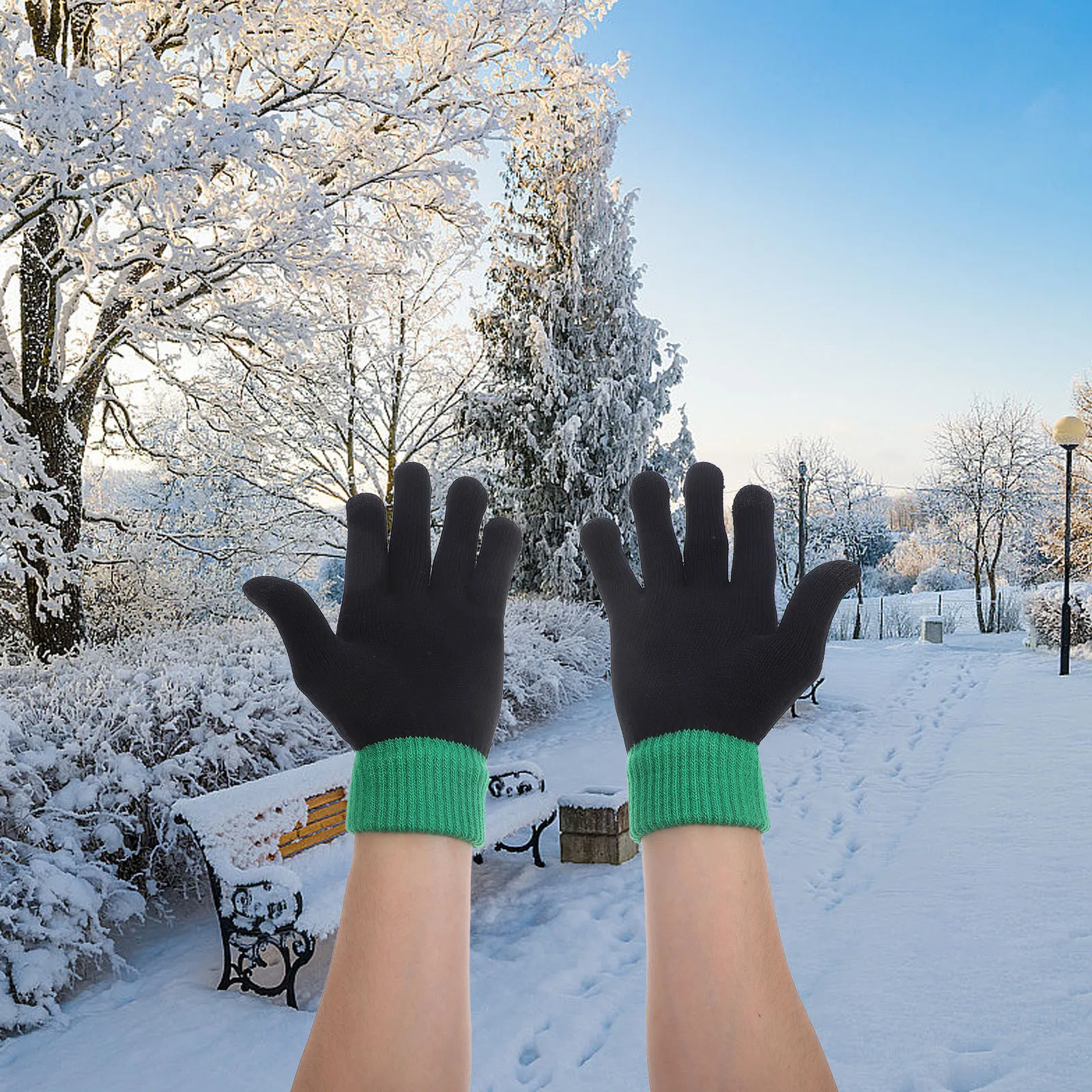 

1Pair Knitted Touch Screen Gloves Black Thick Warm For Women Compatible With Smartphones Tablets Cycling Touchscreen Gloves