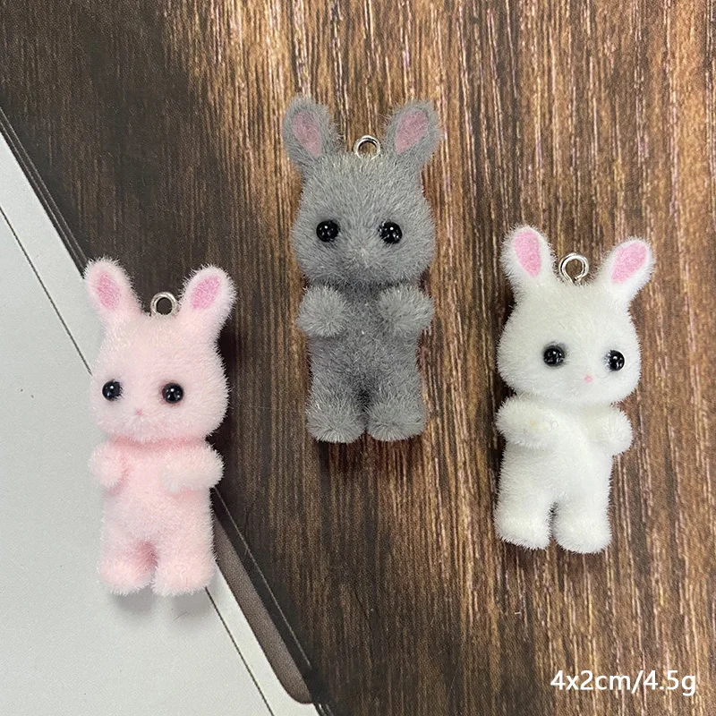 Miniature Forest Animal Fluffy Rabbit Resin Charms 3pcs/Pack Cute Doll Pendants For Necklace Earring Keychain Diy Jewelry Make