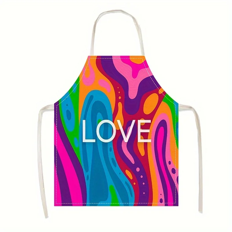 Cooking Apron Rainbow Elements Kitchen Decor  Family Kitchen Workwear Colorful Print Bib  Men and Women Kitchen
