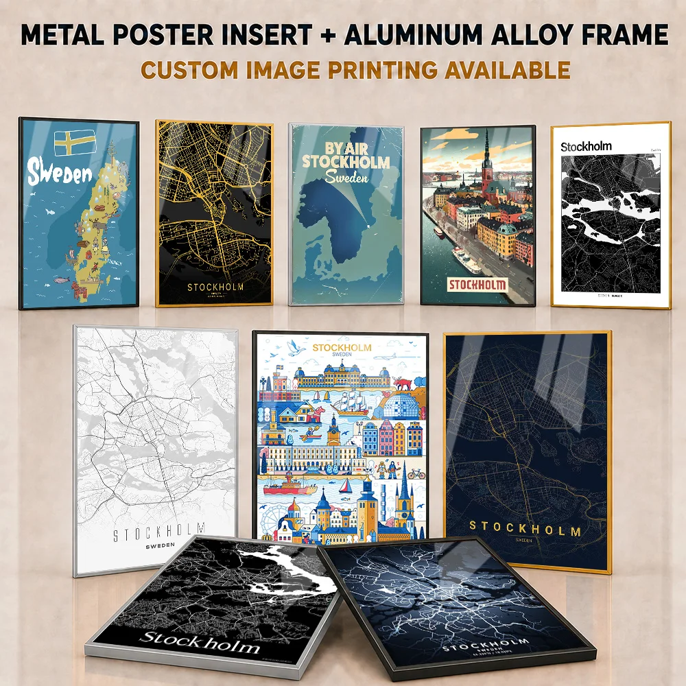 Stockholm Sweden Framed Aluminum Metal Poster Customized Geographic Travel Aesthetic Wall Art Made For Study Explorer Souvenir