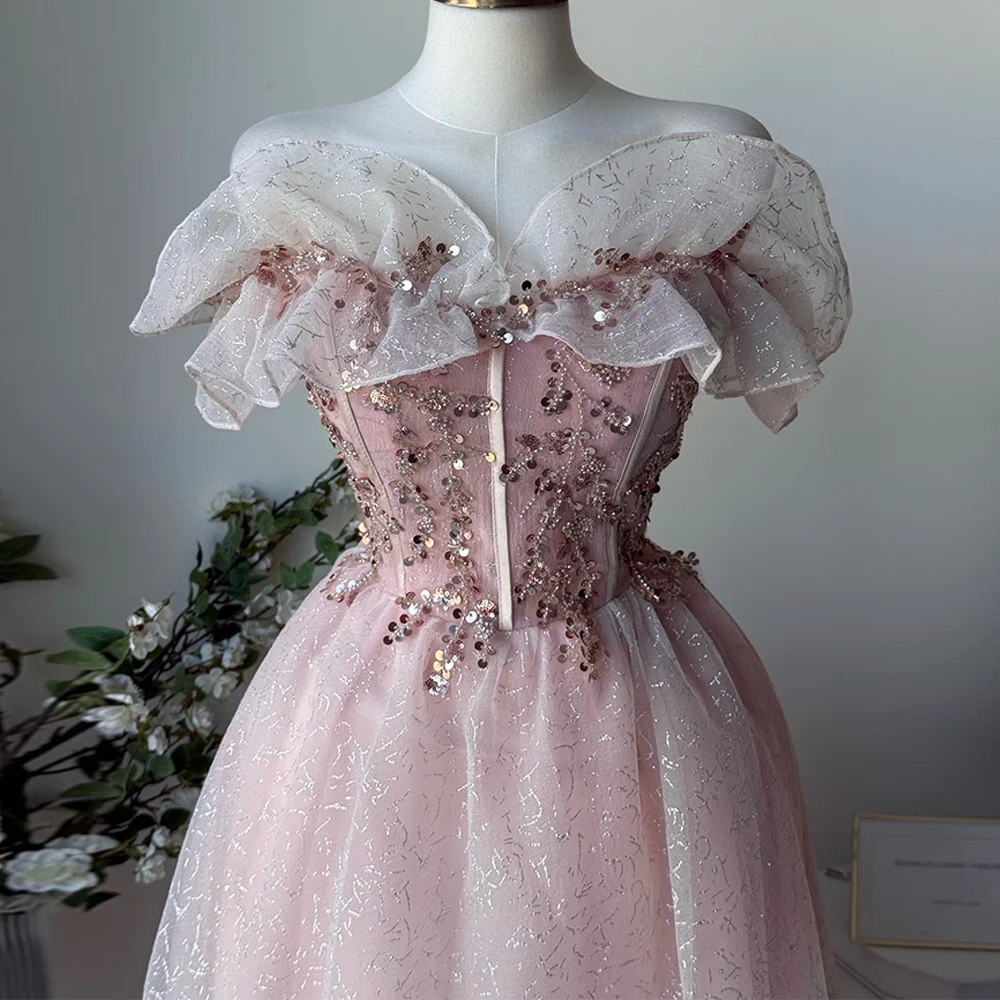 High Quality Beading Prom Dresses Elegant Pink Organza Evening Dress with Lace Up Back Modern Style A-Line Short Cocktail Gowns