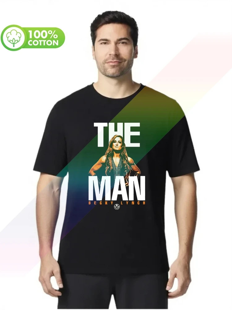 Camiseta de hombre de algodón 100% con cuello redondo y peso pesado, camiseta Mineral Wash The Man Becky Lynch, tallas S-XXXL, camisetas