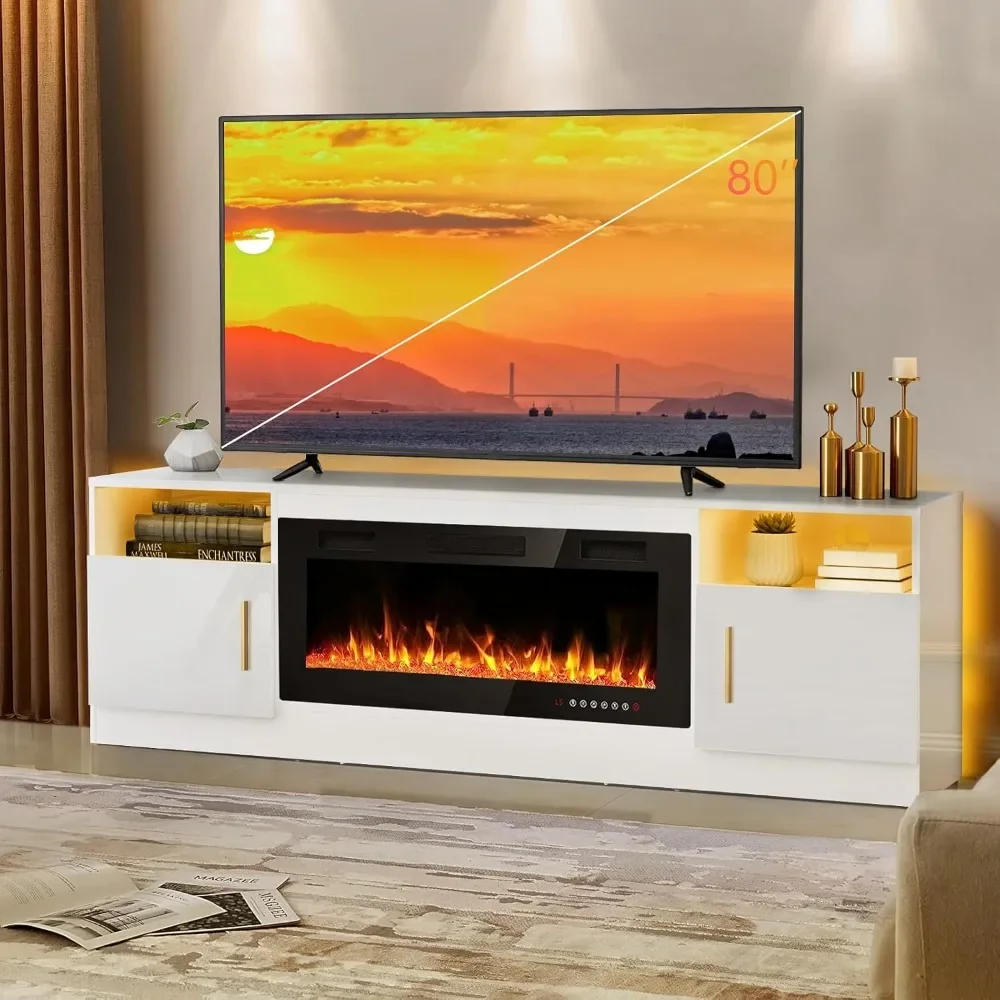 Fireplace Tv Stand with Highlight Cabinet  and Storage for 36 Inch Fireplace Up To 80