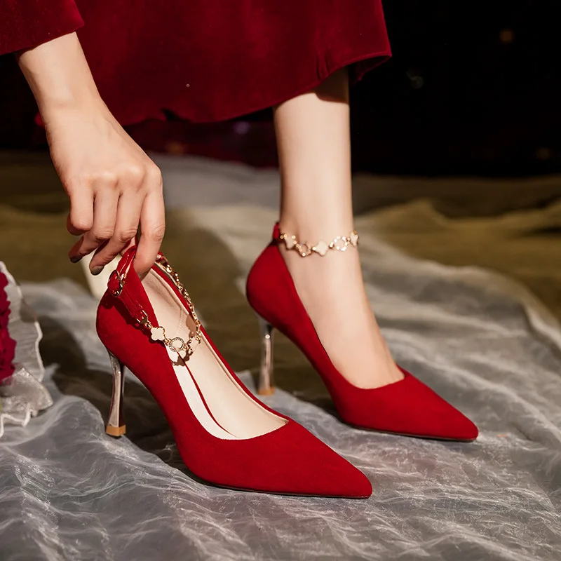 Size 31-43 Bride Shoes Red High Heels Women Wedding Shoes Chinese Style Xiuhe Dress Shoes