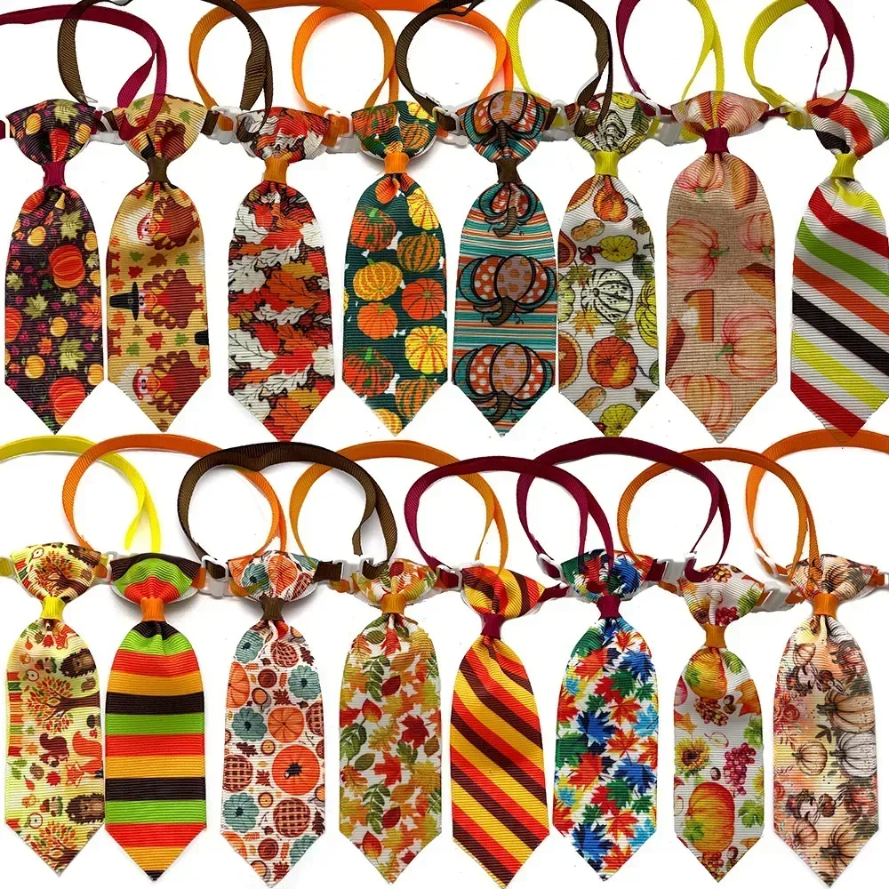 Day Supplies Fall Pumpkin Style Cat 50pcs Pet Accessories Small Bow Dog Tie Turkey Thanksgiving Collar Ties