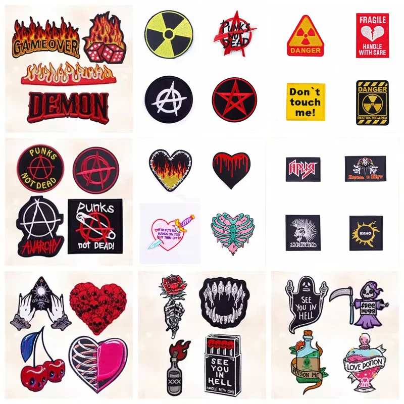 4PCS Punk Skull Embroidered Patches For Clothing Thermoadhesive Patches DIY Iron On Patches On Clothes Stickers Rock Biker Badge