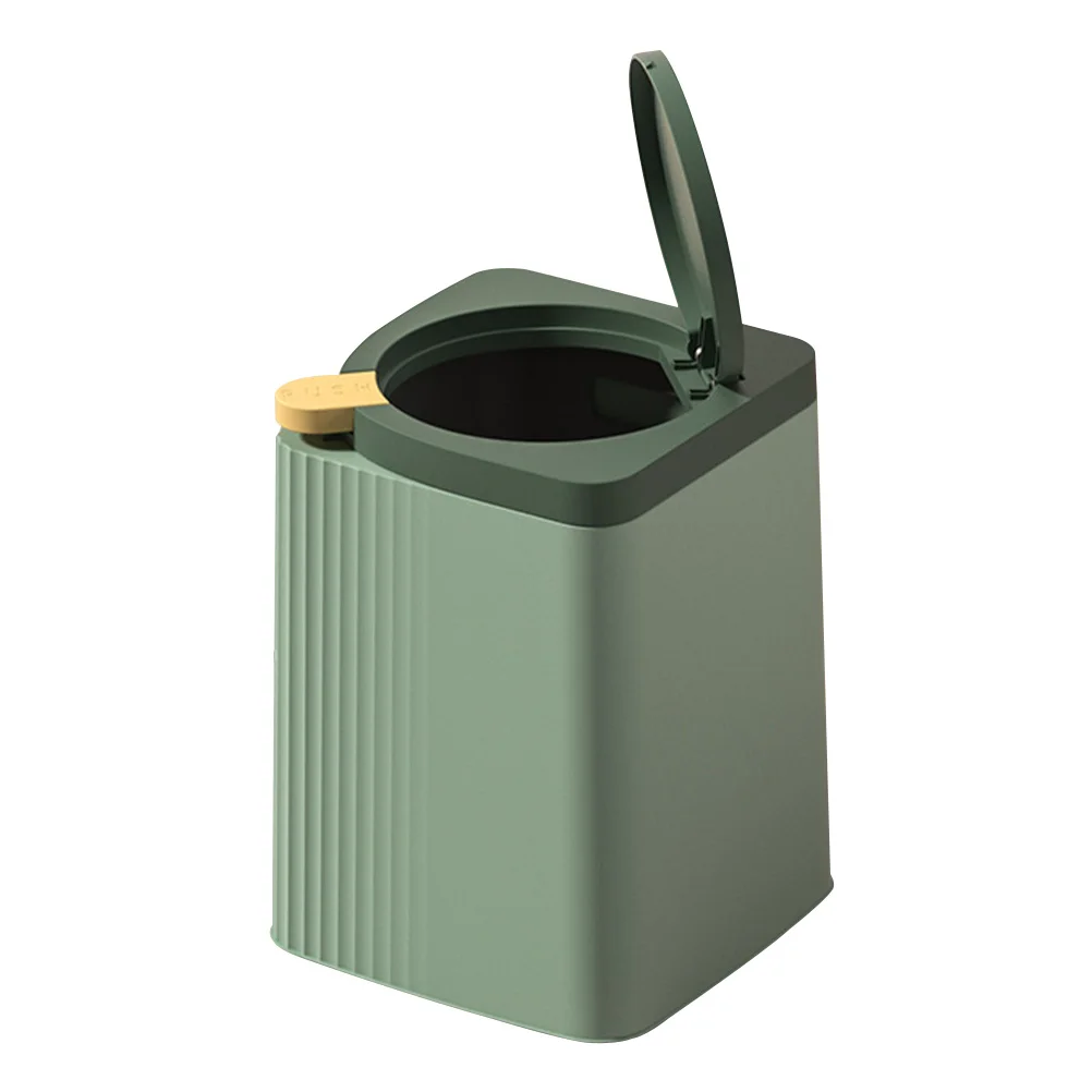 

Trash Can with Lid Square Press Simple Flip Cover Press-type Waste Household Green Garbage