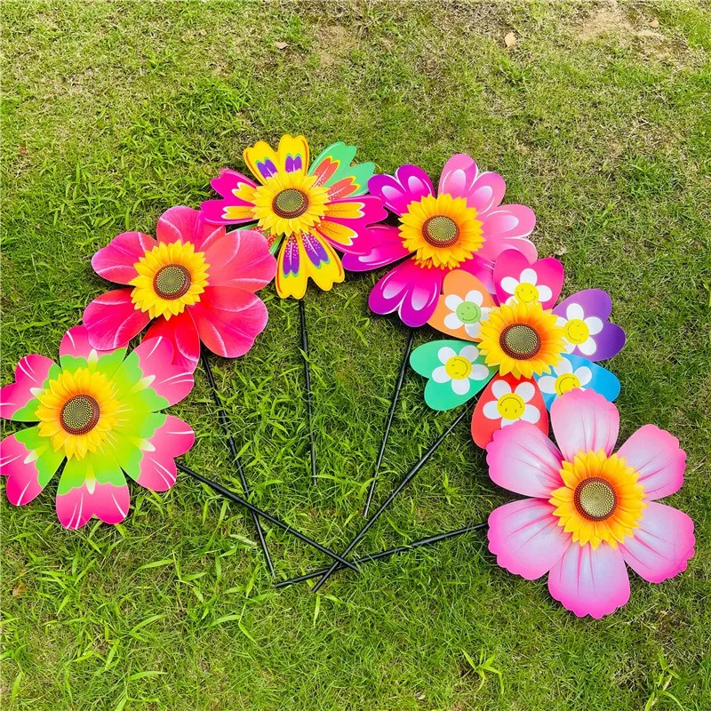 1Pcs Colorful Sunflower Windmill Wind Spinners For Lawn Outdoor Party Garden Decoration Outdoor Camping Picnic Garden Yard Decor