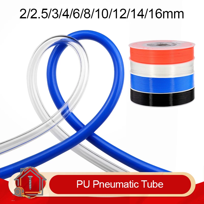 5m PU Pneumatic Tube Component Air Hose 2mm 4mm 6mm 8mm 10mm 12mm 16mm 18mm 20mm Polyurethane Air Pipe Compressor Tubing