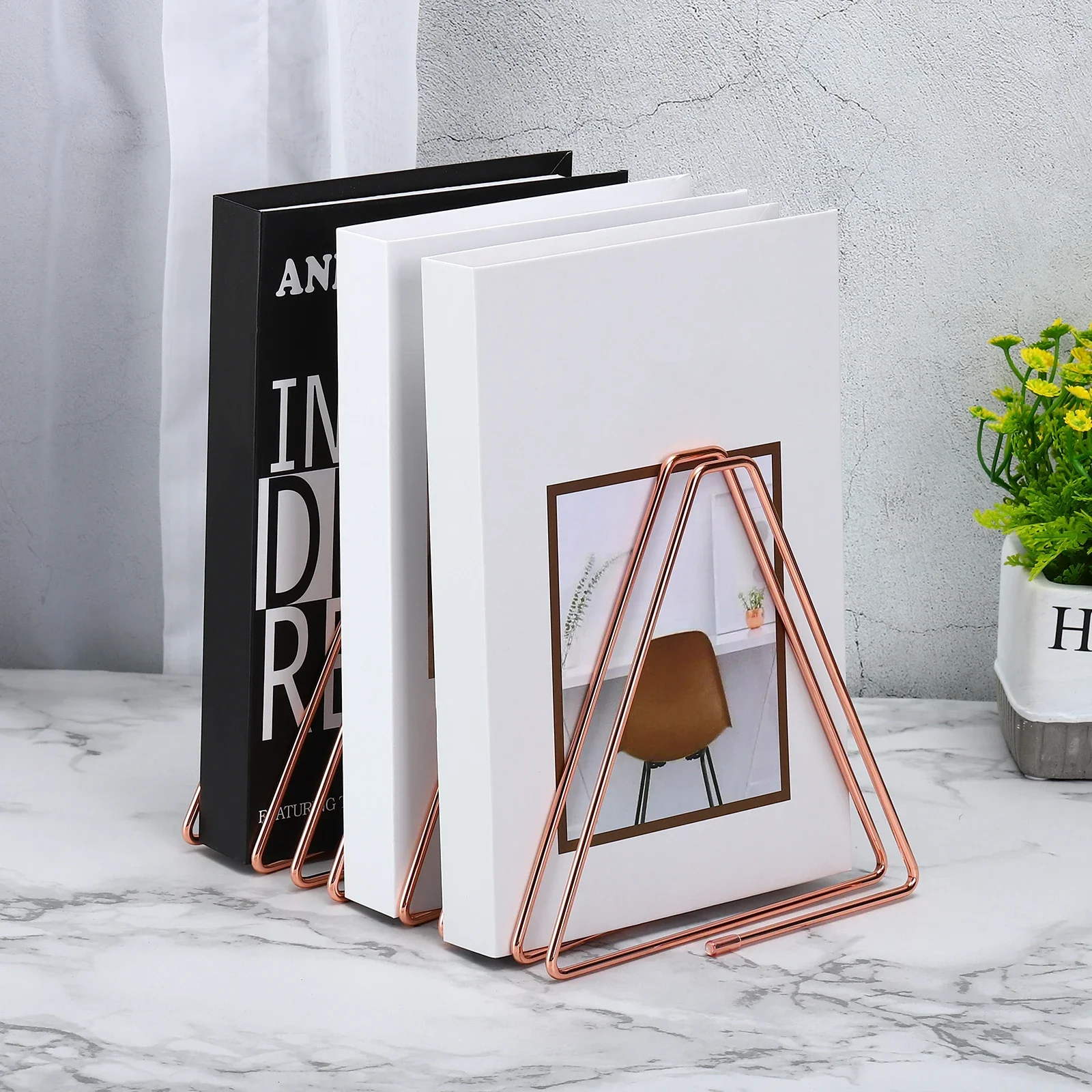 Triangle Desktop File Holder Rack Metal Vinyl Record Stand Holder Office File Organizer Triangle Bookshelf Decor for Desk Office