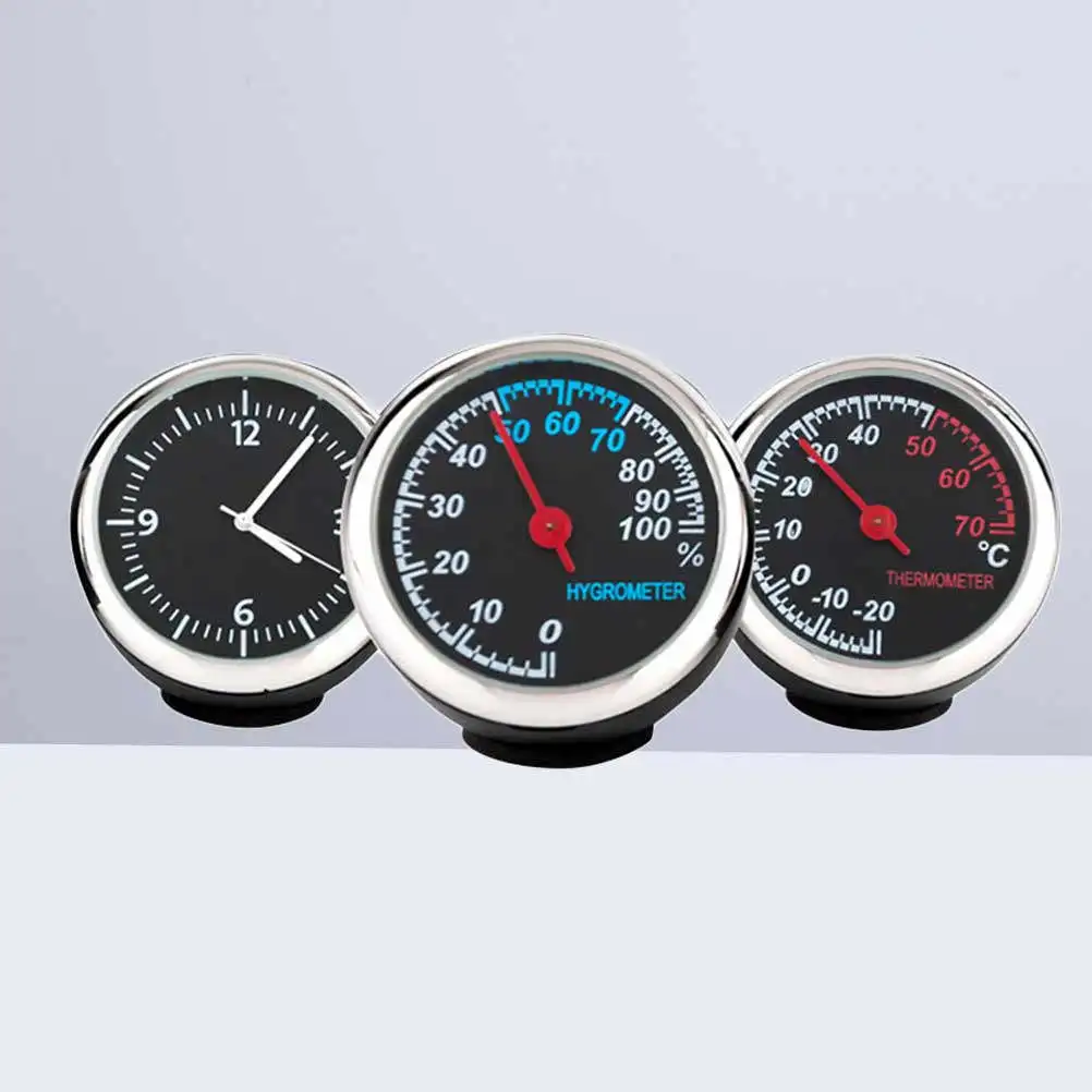 Car Electronic Clock Mechanical Hygrometer Thermometer Luminous Dashboard Metal Core Pointer Waterproof Dustproof Car Supplies