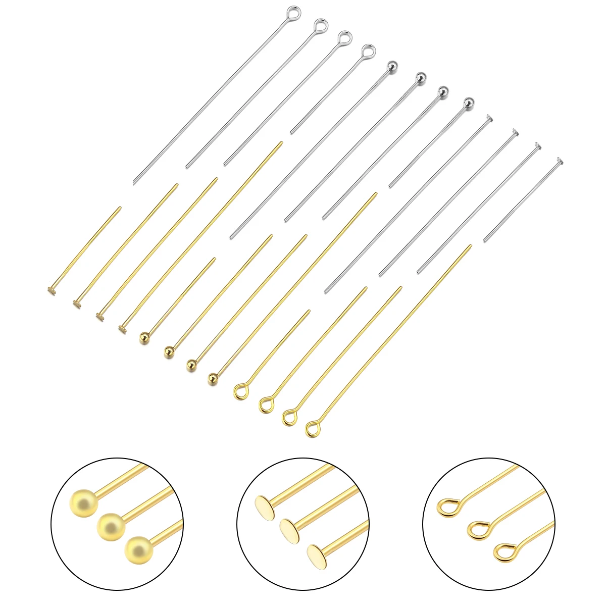 50-100Pcs Multisize Stainless Steel Flat Head Pins Eye Pins Plated Gold Ball Head Pin DIY Bracelet Earrings Jewelry Accessories