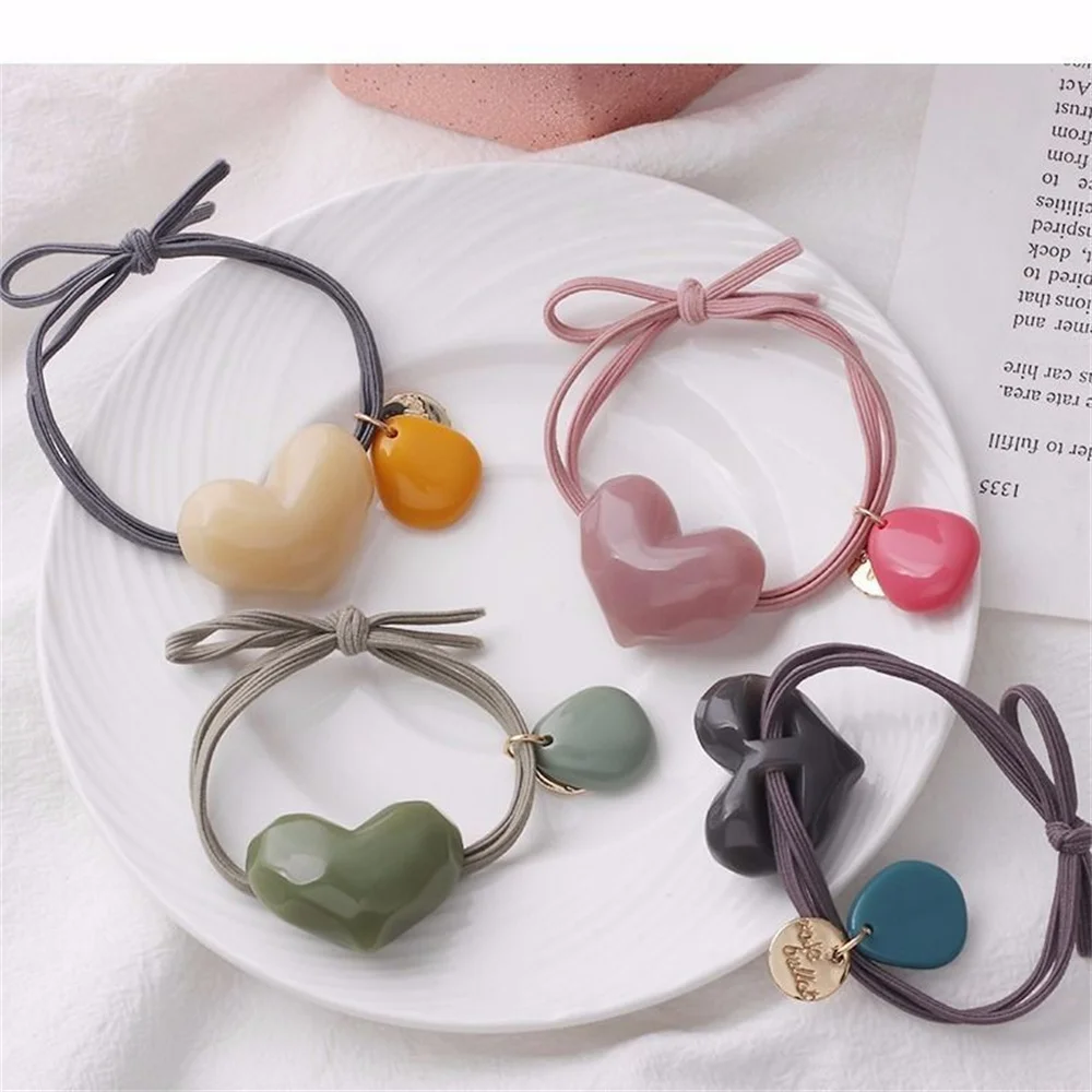 Elegant Solid Color Heart Hair Ties High Elastic Durable Ponytail Holder Hair Ropes Bands Women Girls Daily Hair Loop Headwear